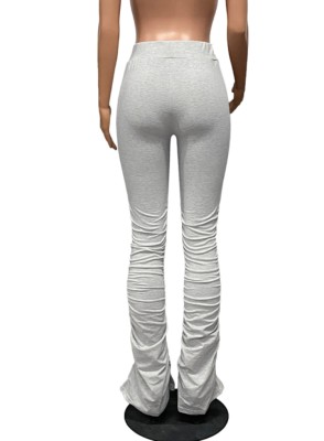 Women Spring Grey High Waist Drawstring Solid Zippers Full Length Regular Sweatpants