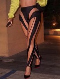 Women Summer Printed High Waist Color Blocking Full Length Leggings