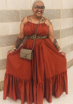 Women Summer Burgunry Strap Solid Color Boho Swing Long Maxi Dress