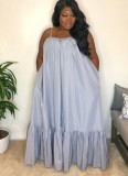Women Summer Grey Strap Solid Color Boho Swing Long Maxi Dress