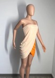 Sexy Strapless Sleeveless Color Blocking Mini Asymmetrical Club Dress
