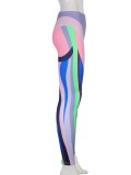 Women Summer Printed High Waist Color Blocking Full Length Leggings