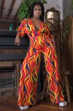 Women Summer Printed Modest V-neck Half Sleeves Full Length Loose Plus Size Jumpsuit