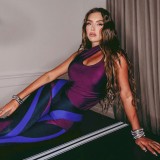 Women Summer Printed High Waist Color Blocking Full Length Leggings