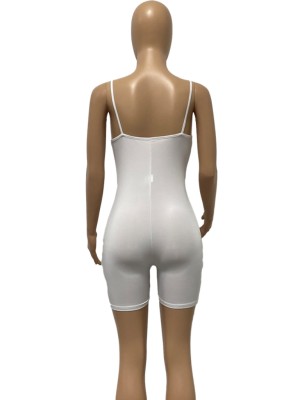 Women Summer White Sporty Sleeveless Solid Above Knee Skinny Playsuit