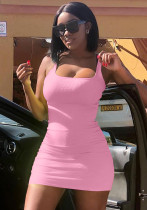 Women Summer Pink Casual Sleeveless Solid Mini Bodycon Dress