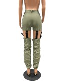 Women Spring Green Straight Mid Waist Zipper Fly Solid Ripped Full Length Regular Pants