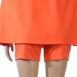 Women Spring Orange Formal Full Sleeves High Waist Solid Ripped Regular Two Piece Shorts Set