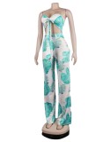 Women Summer Printed Casual Strapless Sleeveless Floral Print Lace Up Full Length Regular Jumpsuit