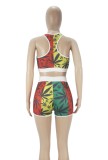 Women Summer Printed Sleeveless High Waist Floral Print Yoga Sets