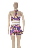 Women Summer Printed Sleeveless High Waist Floral Print Yoga Sets