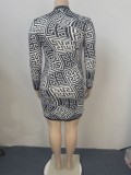 Women Summer Printed Modest O-Neck Half Sleeves Geometric Print Pencil Plus Size Casual Dress