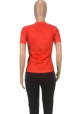Women Summer Red Cute O-Neck Short Sleeves Animal Print Regular T-Shirt