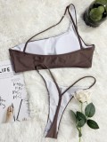 Women Brown Bikini One-Shoulder Solid Lace Up Two Piece Swimwear