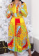 Women Spring Printed Modest Turn-down Collar Full Sleeves Maxi Dress