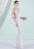 Women Summer White Romantic Strap Sleeveless Metallic Sequined Evening Dress