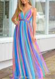 Women Summer Printed Romantic V-neck Sleeveless Color Blocking Lace Maxi Loose Plus Size Casual Dress