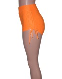 Women Summer Orange Short Sleeves High Waist Solid Yoga Shorts