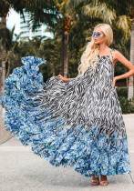 Women Summer Printed Romantic Halter Sleeveless Floral Print Maxi Dress