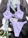 Women Purple TIE-FRONT Strap Solid Two Piece Swimwear