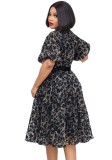 Women Summer Printed Modest O-Neck Half Sleeves Lace A-line Midi Dress