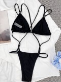 Women Black Underwire Strap Solid Lace Up One Piece Swimsuit