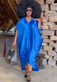 Women Summer Modest V-neck Half Sleeves Solid Maxi Loose Plus Size Long Dress