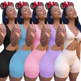 Women Summer Nude Sexy V-neck Sleeveless Solid Above Knee Skinny Rompers