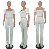 Women Summer White Modest Short Sleeves Full Length Regular Jumpsuit