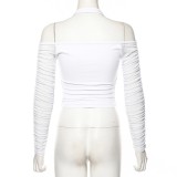 Women Summer White Streetwear Halter Full Sleeves Solid Crop Top