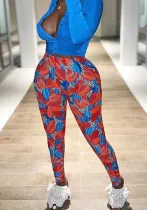 Women Spring Printed Straight High Waist Elastic Waist Floral Print Ankle-Length Regular Pants