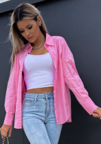 Women Spring Pink Modest Turn-down Collar Full Sleeves Solid Regular Shirt
