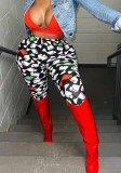 Women Spring Printed Straight High Waist Elastic Waist Print Ankle-Length Regular Pants