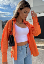 Women Spring Orange Modest Turn-down Collar Full Sleeves Solid Regular Shirt