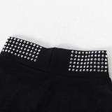 Women Summer Black Vintage Turtleneck Sleeveless Diamonds Maxi Dress