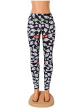 Women Spring Printed Straight High Waist Elastic Waist Print Ankle-Length Regular Pants