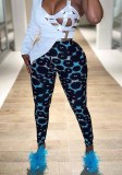 Women Spring Printed Straight High Waist Elastic Waist Print Ankle-Length Regular Pants