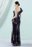 Women Summer Blue Romantic Slash Neck Sleeveless Cascading Ruffle Wedding Dress