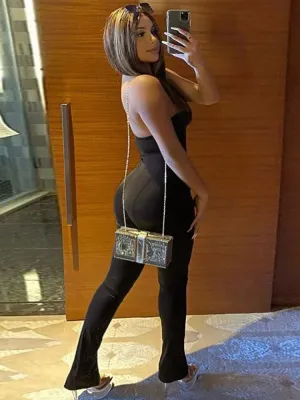 Women Summer Orange Casual Strapless Sleeveless Solid Ripped Full Length Skinny Jumpsuit