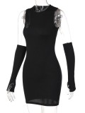 Women Summer Black Casual O-Neck Sleeveless Solid color Mini Bodycon Dress