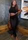 Women Summer Black Casual O-Neck Sleeveless High Waist Solid Regular Two Piece Pants Set