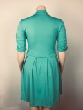 Women Summer Green Sweet Half Sleeves Solid Pockets Midi Loose Plus Size Casual Dress