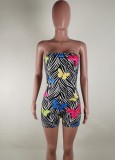 Women Summer Printed Sexy Strapless Sleeveless Striped Print Above Knee Regular Rompers