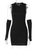 Women Summer Black Casual O-Neck Sleeveless Solid color Mini Bodycon Dress