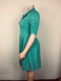Women Summer Green Sweet Half Sleeves Solid Pockets Midi Loose Plus Size Casual Dress