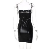 Women Summer Black Streetwear Strap Sleeveless Solid Lace Up Mini Sheath Club Dress