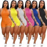 Women Summer White Casual Halter Sleeveless Solid Ripped Above Knee Regular Rompers