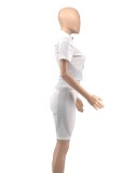 Women Summer White Short Sleeves High Waist Color Blocking Tight Short Tracksuit