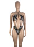 Women Black Cover-Up Print Lace Up Cover-Up Swimwear Set
