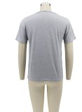 Women Summer Grey Streetwear O-Neck Short Sleeves Letter Print Regular T-Shirt
